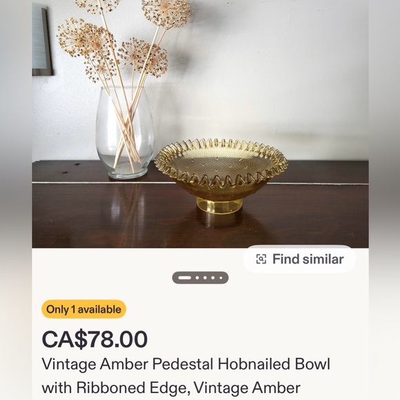 Vtg large Amber hobnail pedestal bowl - Picture 6 of 6